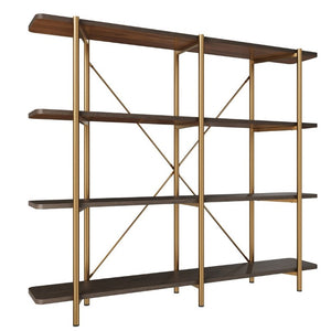 English Elm 74.6 Inch Gold Steel Four Tier Open Bookshelf with MDF Shelves for Modern Interiors T3609P548457