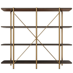 English Elm 74.6 Inch Gold Steel Four Tier Open Bookshelf with MDF Shelves for Modern Interiors T3609P548457