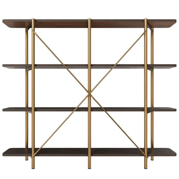 English Elm 74.6 Inch Gold Steel Four Tier Open Bookshelf with MDF Shelves for Modern Interiors T3609P548457