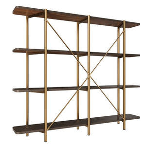 English Elm 74.6 Inch Gold Steel Four Tier Open Bookshelf with MDF Shelves for Modern Interiors T3609P548457