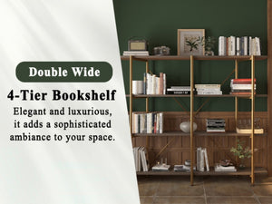English Elm 74.6 Inch Gold Steel Four Tier Open Bookshelf with MDF Shelves for Modern Interiors T3609P548457