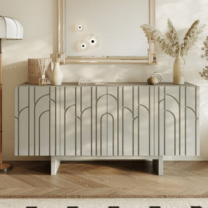 English Elm 63''Wide Creamy White Sideboard with Leaf Panel Doors and Adjustable Shelving Storage T3609P548680