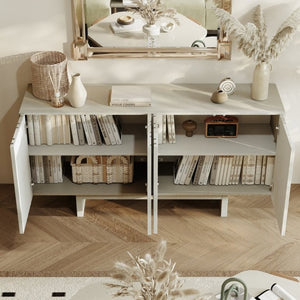 English Elm 63''Wide Creamy White Sideboard with Leaf Panel Doors and Adjustable Shelving Storage T3609P548680