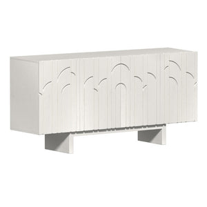 English Elm 63''Wide Creamy White Sideboard with Leaf Panel Doors and Adjustable Shelving Storage T3609P548680