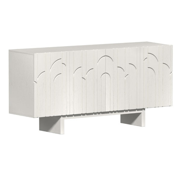 English Elm 63''Wide Creamy White Sideboard with Leaf Panel Doors and Adjustable Shelving Storage T3609P548680