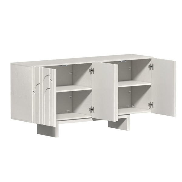 English Elm 63''Wide Creamy White Sideboard with Leaf Panel Doors and Adjustable Shelving Storage T3609P548680
