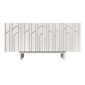 English Elm 63''Wide Creamy White Sideboard with Leaf Panel Doors and Adjustable Shelving Storage T3609P548680