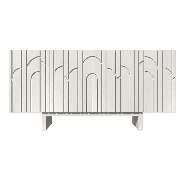 English Elm 63''Wide Creamy White Sideboard with Leaf Panel Doors and Adjustable Shelving Storage T3609P548680