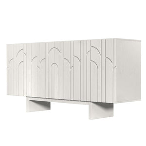 English Elm 63''Wide Creamy White Sideboard with Leaf Panel Doors and Adjustable Shelving Storage T3609P548680