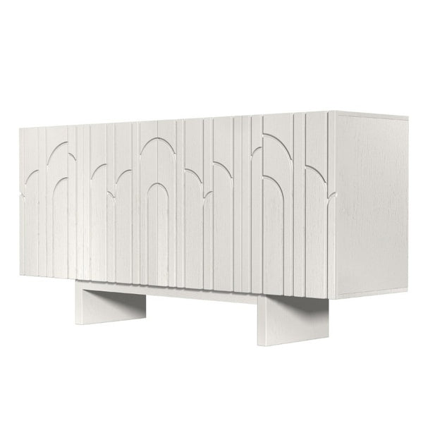 English Elm 63''Wide Creamy White Sideboard with Leaf Panel Doors and Adjustable Shelving Storage T3609P548680