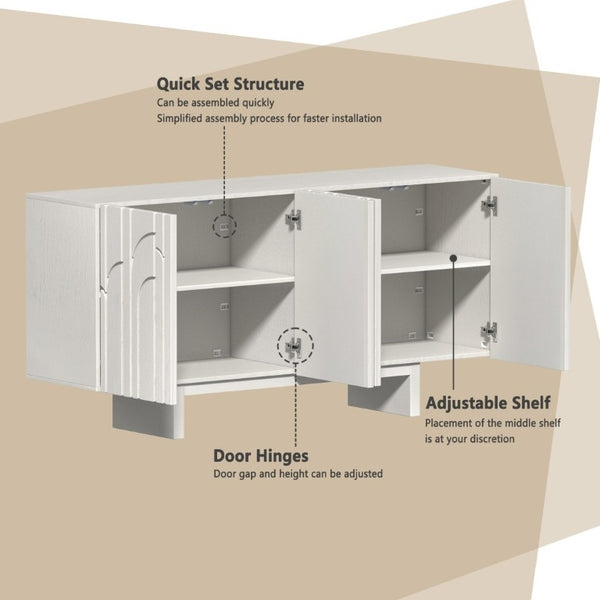 English Elm 63''Wide Creamy White Sideboard with Leaf Panel Doors and Adjustable Shelving Storage T3609P548680