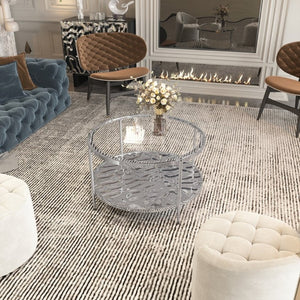 English Elm 31.5 Inch Two Tier Stainless Steel Glass Coffee Table Modern Industrial Living Room T3609P548681