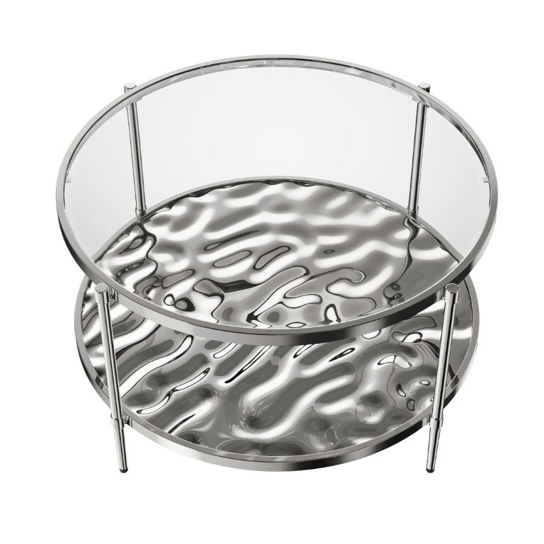 English Elm 31.5 Inch Two Tier Stainless Steel Glass Coffee Table Modern Industrial Living Room T3609P548681