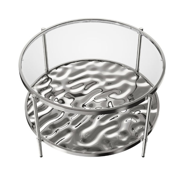 English Elm 31.5 Inch Two Tier Stainless Steel Glass Coffee Table Modern Industrial Living Room T3609P548681