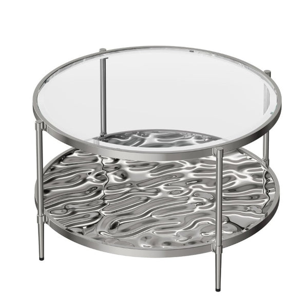 English Elm 31.5 Inch Two Tier Stainless Steel Glass Coffee Table Modern Industrial Living Room T3609P548681