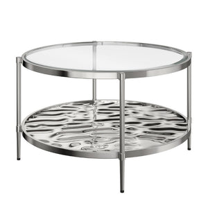 English Elm 31.5 Inch Two Tier Stainless Steel Glass Coffee Table Modern Industrial Living Room T3609P548681