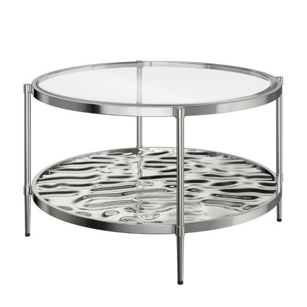 English Elm 31.5 Inch Two Tier Stainless Steel Glass Coffee Table Modern Industrial Living Room T3609P548681