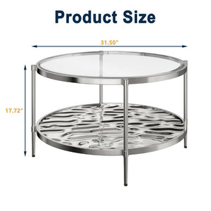 English Elm 31.5 Inch Two Tier Stainless Steel Glass Coffee Table Modern Industrial Living Room T3609P548681