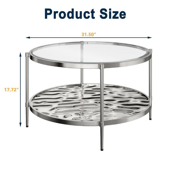 English Elm 31.5 Inch Two Tier Stainless Steel Glass Coffee Table Modern Industrial Living Room T3609P548681