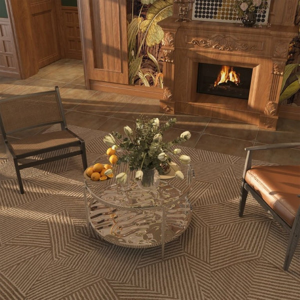 English Elm 31.5 Inch Two Tier Stainless Steel Glass Coffee Table Modern Industrial Living Room T3609P548681