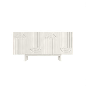 English Elm 4 Door Fluted Accent Cabinet Cream Finish MDF Sideboard with Adjustable Shelving T3609P548682