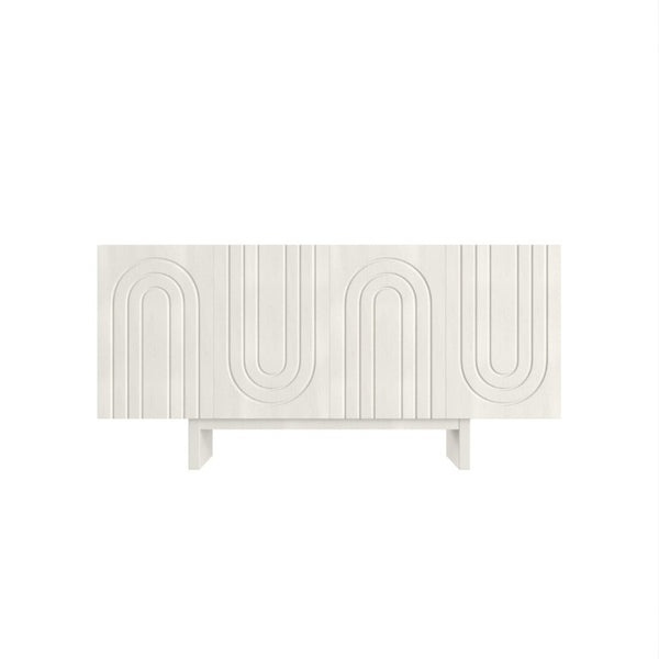 English Elm 4 Door Fluted Accent Cabinet Cream Finish MDF Sideboard with Adjustable Shelving T3609P548682
