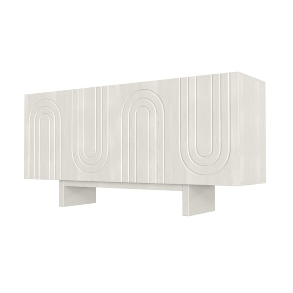 English Elm 4 Door Fluted Accent Cabinet Cream Finish MDF Sideboard with Adjustable Shelving T3609P548682