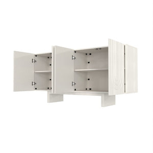 English Elm 4 Door Fluted Accent Cabinet Cream Finish MDF Sideboard with Adjustable Shelving T3609P548682