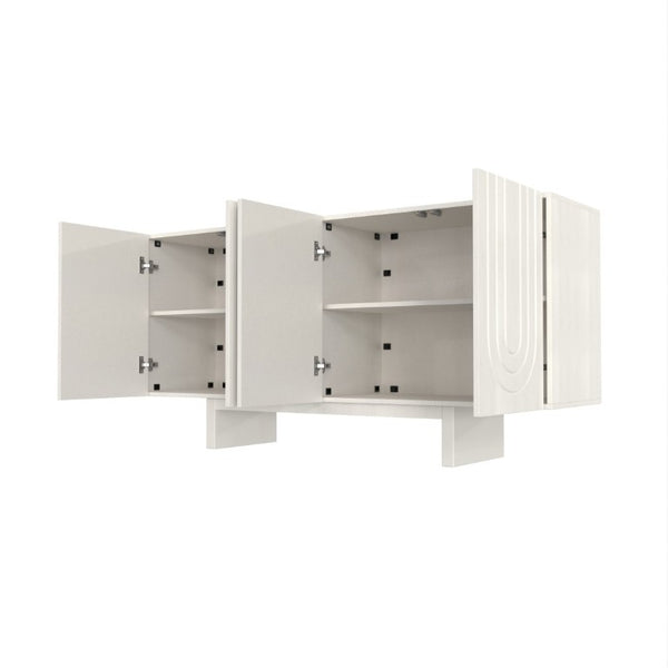 English Elm 4 Door Fluted Accent Cabinet Cream Finish MDF Sideboard with Adjustable Shelving T3609P548682