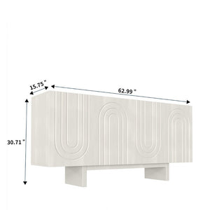 English Elm 4 Door Fluted Accent Cabinet Cream Finish MDF Sideboard with Adjustable Shelving T3609P548682