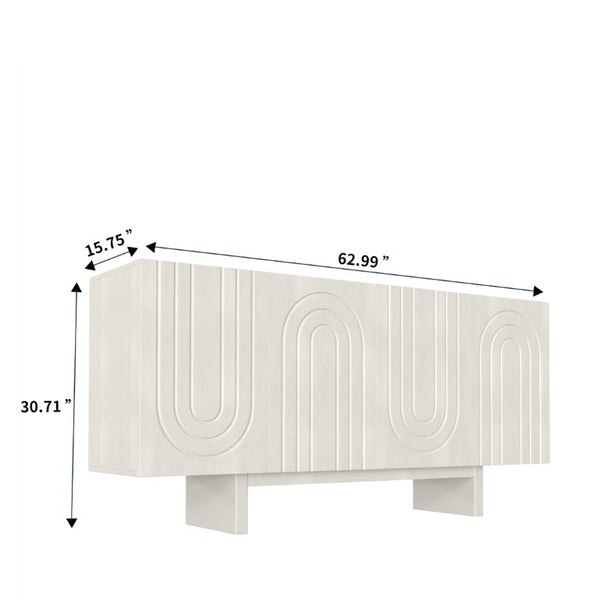 English Elm 4 Door Fluted Accent Cabinet Cream Finish MDF Sideboard with Adjustable Shelving T3609P548682