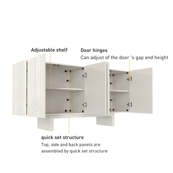 English Elm 4 Door Fluted Accent Cabinet Cream Finish MDF Sideboard with Adjustable Shelving T3609P548682