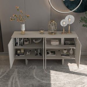 English Elm 4 Door Fluted Accent Cabinet Cream Finish MDF Sideboard with Adjustable Shelving T3609P548682