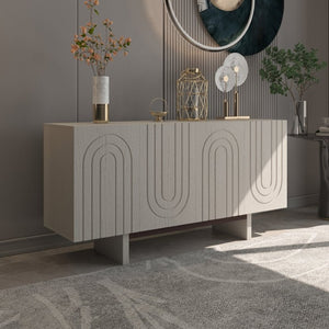 English Elm 4 Door Fluted Accent Cabinet Cream Finish MDF Sideboard with Adjustable Shelving T3609P548682