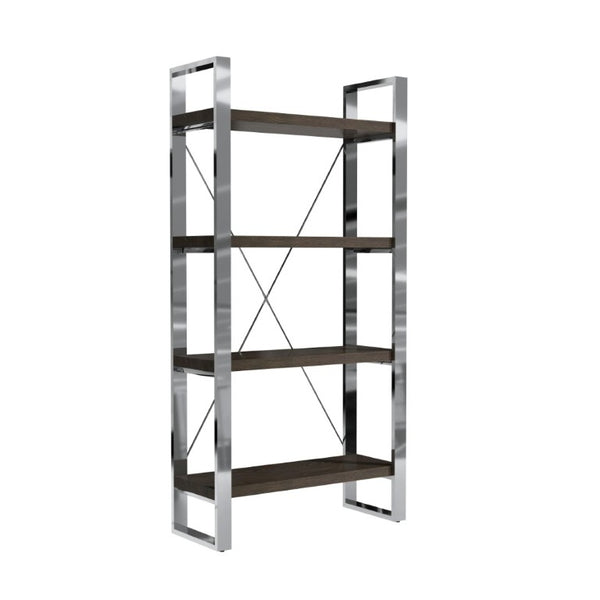 English Elm Stainless Steel and MDF Four Tier Open Bookshelf with Industrial X Brace Frame T3609P548683
