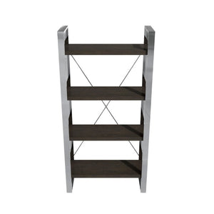 English Elm Stainless Steel and MDF Four Tier Open Bookshelf with Industrial X Brace Frame T3609P548683