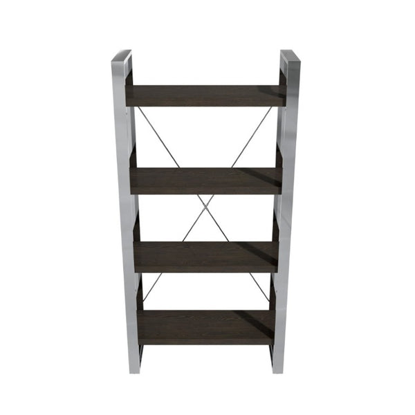 English Elm Stainless Steel and MDF Four Tier Open Bookshelf with Industrial X Brace Frame T3609P548683