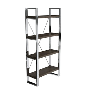 English Elm Stainless Steel and MDF Four Tier Open Bookshelf with Industrial X Brace Frame T3609P548683