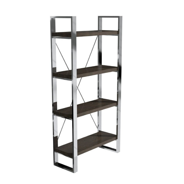 English Elm Stainless Steel and MDF Four Tier Open Bookshelf with Industrial X Brace Frame T3609P548683