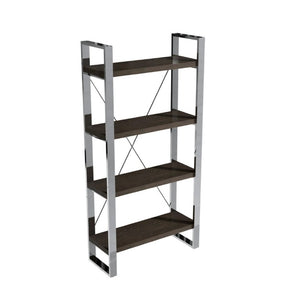 English Elm Stainless Steel and MDF Four Tier Open Bookshelf with Industrial X Brace Frame T3609P548683