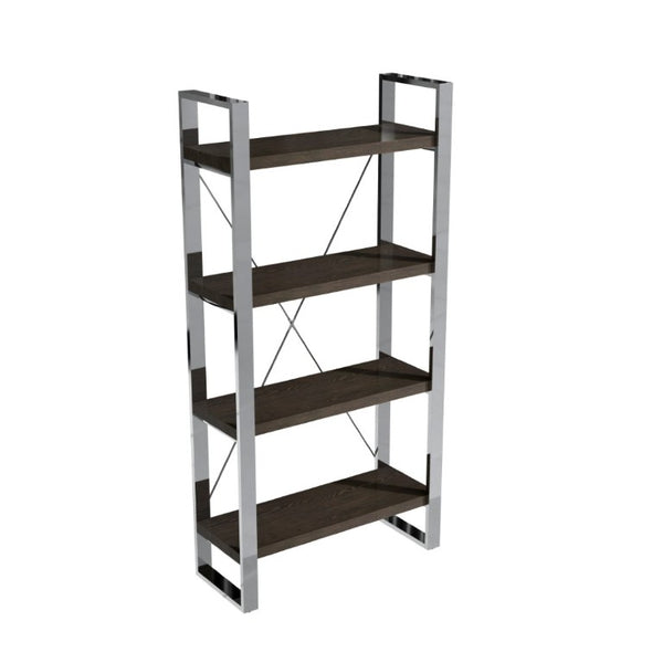 English Elm Stainless Steel and MDF Four Tier Open Bookshelf with Industrial X Brace Frame T3609P548683