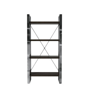 English Elm Stainless Steel and MDF Four Tier Open Bookshelf with Industrial X Brace Frame T3609P548683