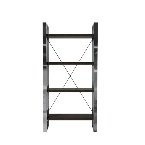 English Elm Stainless Steel and MDF Four Tier Open Bookshelf with Industrial X Brace Frame T3609P548683