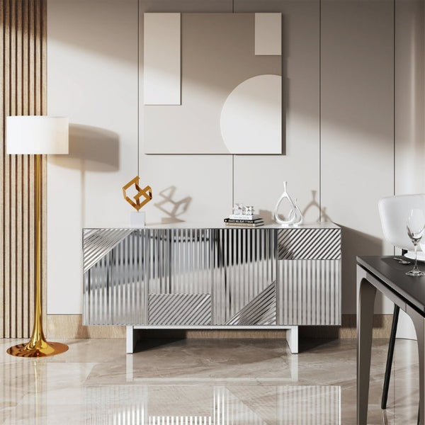 English Elm 4-Door Stainless Steel Sideboard Modern Push Open Storage Cabinet for Living Room T3609P548684
