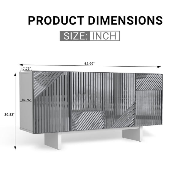 English Elm 4-Door Stainless Steel Sideboard Modern Push Open Storage Cabinet for Living Room T3609P548684