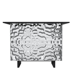English Elm Coffee Bar Cabinet with Stainless Steel Back Wine Rack and Open Storage Bays T3609P548685