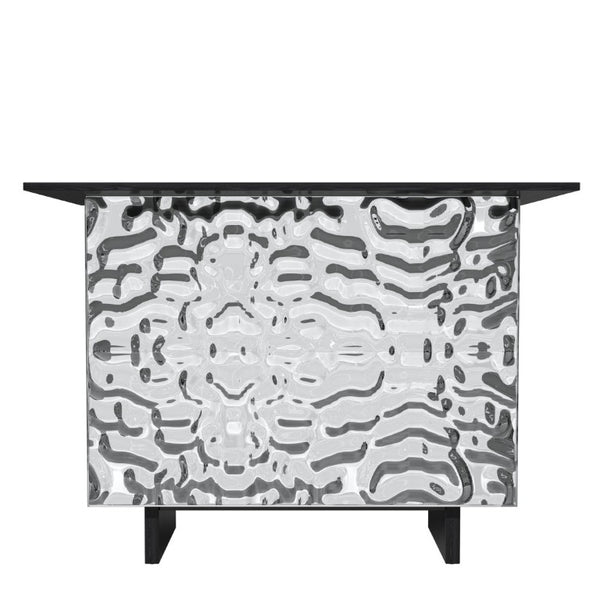 English Elm Coffee Bar Cabinet with Stainless Steel Back Wine Rack and Open Storage Bays T3609P548685