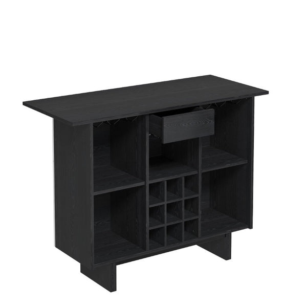 English Elm Coffee Bar Cabinet with Stainless Steel Back Wine Rack and Open Storage Bays T3609P548685