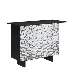 English Elm Coffee Bar Cabinet with Stainless Steel Back Wine Rack and Open Storage Bays T3609P548685