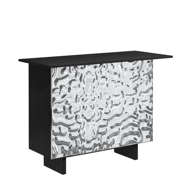 English Elm Coffee Bar Cabinet with Stainless Steel Back Wine Rack and Open Storage Bays T3609P548685